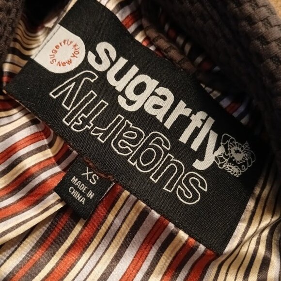 SUGAR FLY Peacoat womens XS Brown softshell woven Seersucker look Sexy Coat! - Picture 13 of 13